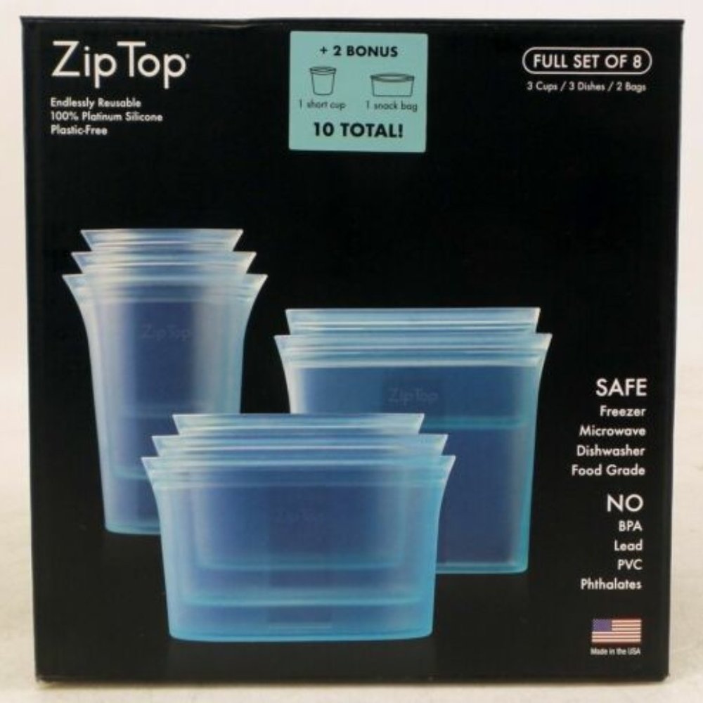 Ziptop 10-piece Reusable Silicone Zip-Top Food Containers